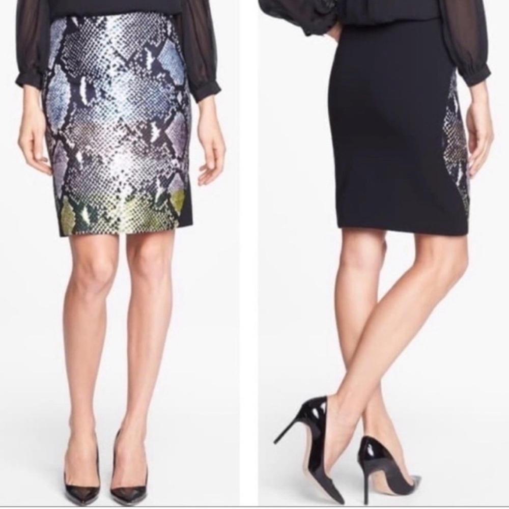 Diane Von Furstenberg DVF 10 Mae Mikado Python Snakeskin Print Skirt Wool Silk